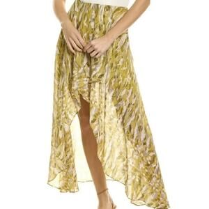 AllSaints Slvina Oniyuri Midi Hi Low Skirt Yellow Chiffon 8 Summer Cocktail